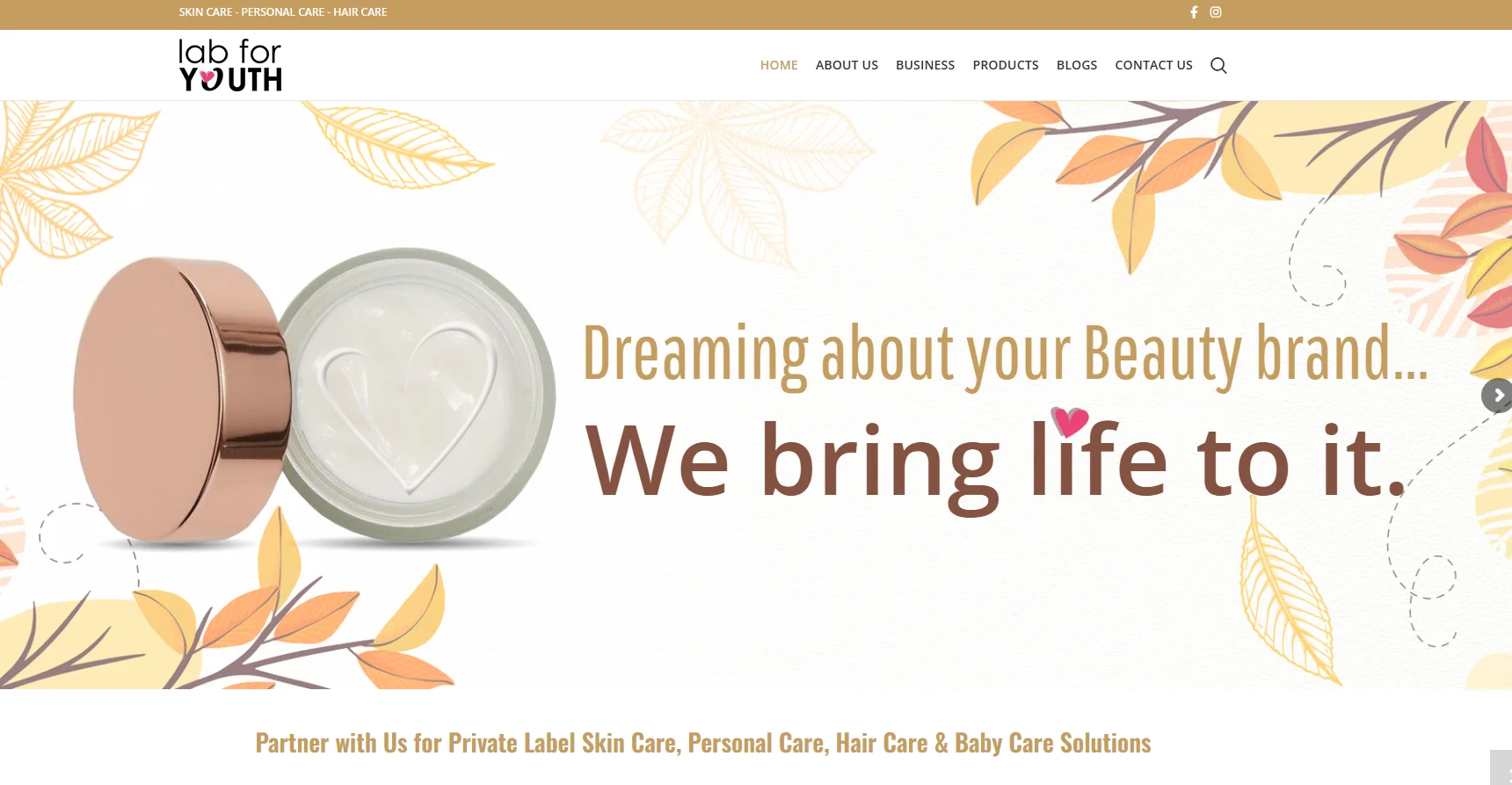 Beauty container with heart-shaped cream next to text promoting beauty brand partnership.